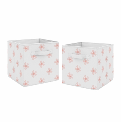 Watercolor Floral Burgundy Wine and Pink Collection Flower Blossom Foldable Fabric Storage Bins