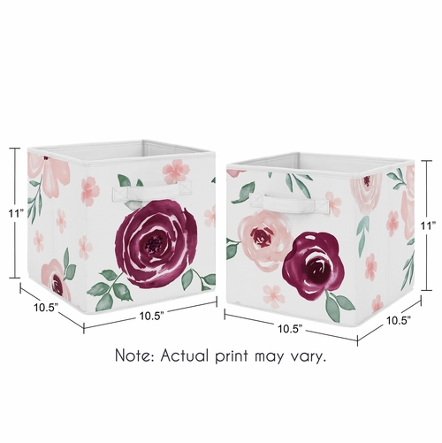 Watercolor Floral Burgundy Wine and Pink Collection Foldable Fabric Storage Bins - alt image 2
