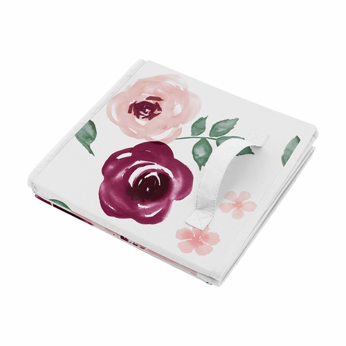 Watercolor Floral Burgundy Wine and Pink Collection Foldable Fabric Storage Bins - alt image 3