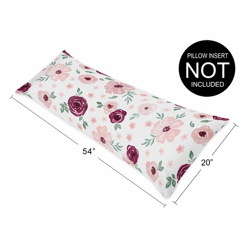 Watercolor Floral Burgundy Wine and Pink Collection Full Length Body Pillow Cover - alt image 4