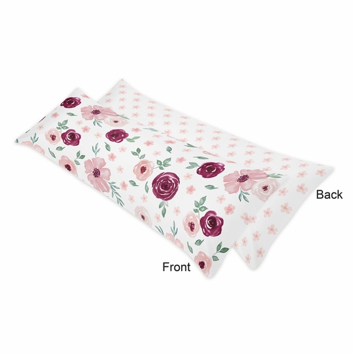 Watercolor Floral Burgundy Wine and Pink Collection Full Length Body Pillow Cover - alt image 5