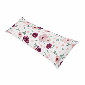 Watercolor Floral Burgundy Wine and Pink Collection Full Length Body Pillow Cover