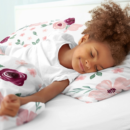 Watercolor Floral Burgundy Wine and Pink Collection Full/Queen Bedding - alt image 3