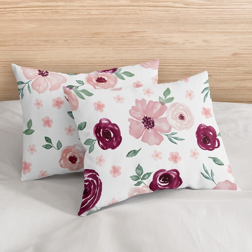 Watercolor Floral Burgundy Wine and Pink Collection Full/Queen Bedding - alt image 4