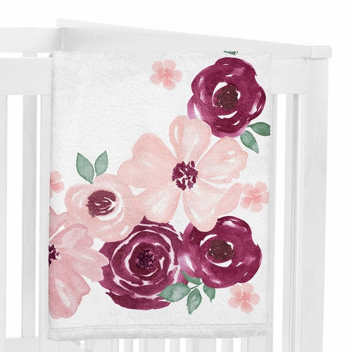 Watercolor Floral Burgundy Wine and Pink Collection Monthly Milestone Baby Blanket - alt image 2