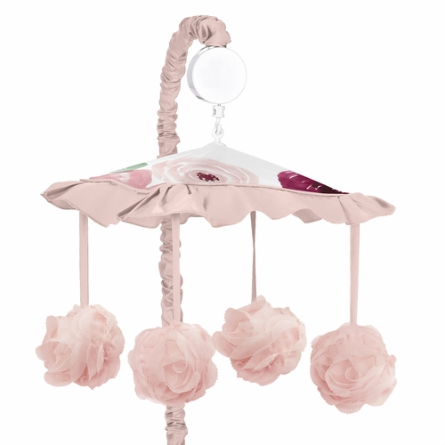 Watercolor Floral Burgundy Wine and Pink Collection Musical Mobile