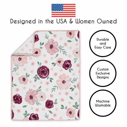 Watercolor Floral Burgundy Wine and Pink Collection Sweet Jojo Designs 6 Piece Crib Bedding + BreathableBaby Breathable Mesh Liner - alt image 3