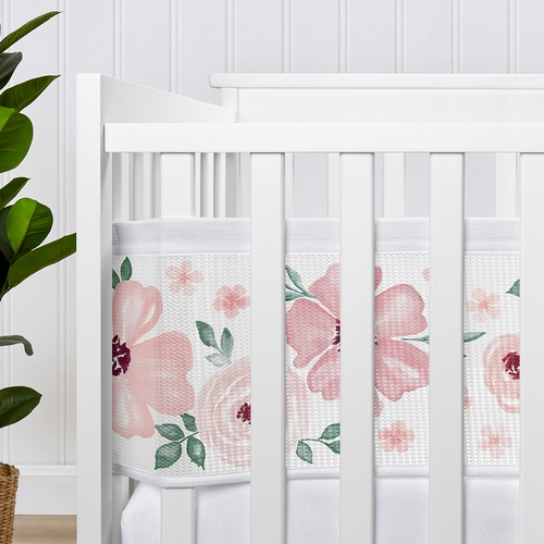Watercolor Floral Burgundy Wine and Pink Collection Sweet Jojo Designs + BreathableBaby Breathable Mesh Crib Liner - alt image 3