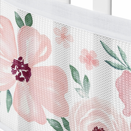 Watercolor Floral Burgundy Wine and Pink Collection Sweet Jojo Designs + BreathableBaby Breathable Mesh Crib Liner - alt image 4
