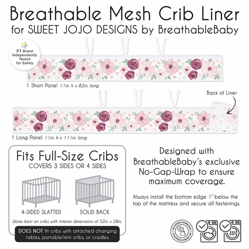 Watercolor Floral Burgundy Wine and Pink Collection Sweet Jojo Designs + BreathableBaby Breathable Mesh Crib Liner - alt image 5