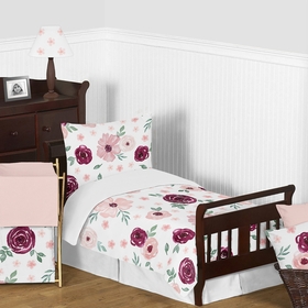 Watercolor Floral Burgundy Wine and Pink Collection Toddler Bedding