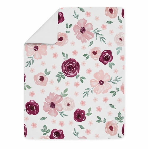 Watercolor Floral Burgundy Wine and Pink Collection Toddler Bedding - alt image 1