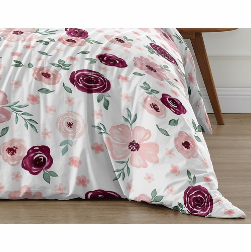Watercolor Floral Burgundy Wine and Pink Collection Twin Bedding - alt image 5