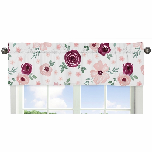 Watercolor Floral Burgundy Wine and Pink Collection Window Valance