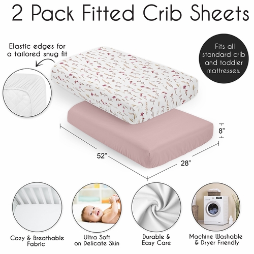 Watercolor Floral Garden Pink Collection 2 Pack Crib Sheets - alt image 3