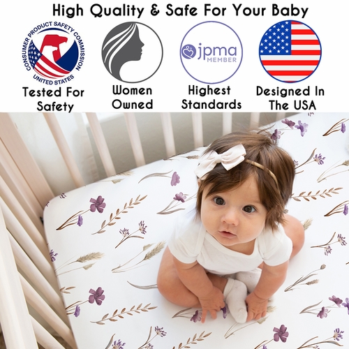 Watercolor Floral Garden Purple Collection 2 Pack Crib Sheets - alt image 2