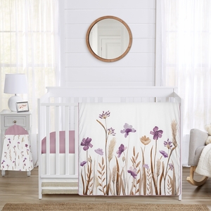 Watercolor Floral Garden Purple Collection 4 Piece Crib Bedding