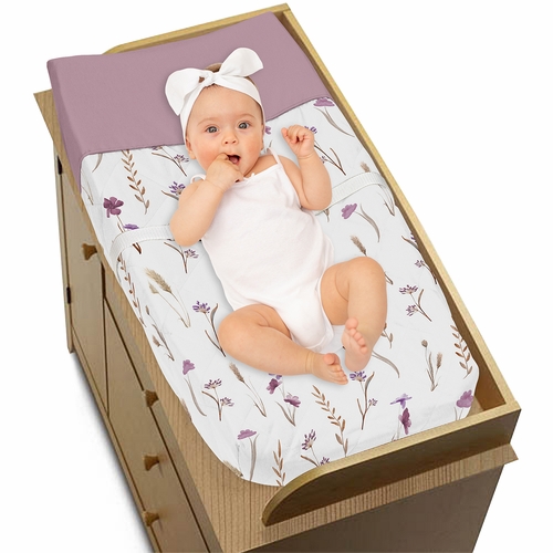 Watercolor Floral Garden Purple Collection Changing Pad Cover - alt image 2