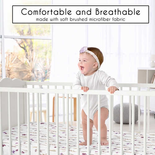 Watercolor Floral Garden Purple Collection Crib Sheet - alt image 1