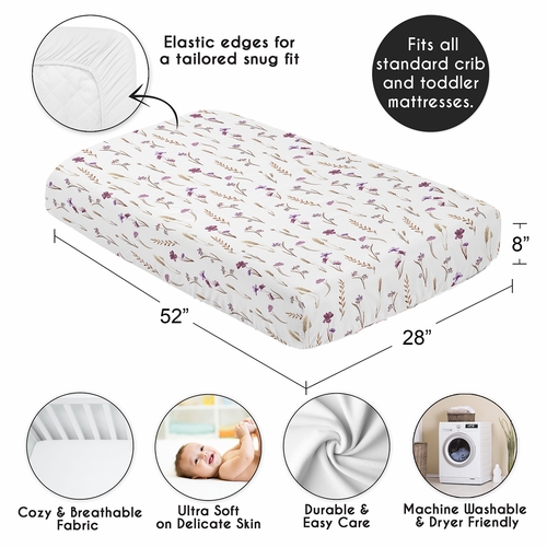 Watercolor Floral Garden Purple Collection Crib Sheet - alt image 3