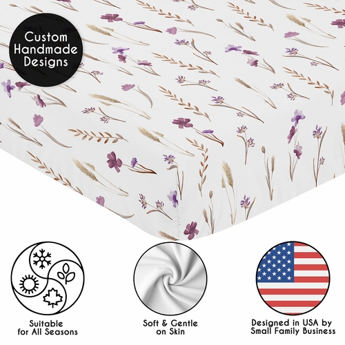Watercolor Floral Garden Purple Collection Crib Sheet - alt image 4