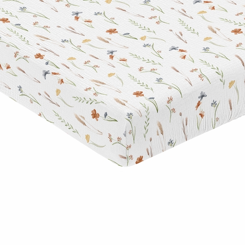 Watercolor Floral Garden Sage Green Collection 100% Cotton Muslin Crib Sheet