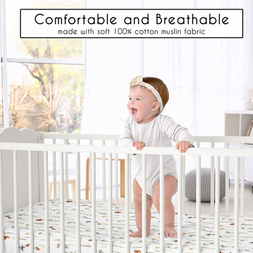 Watercolor Floral Garden Sage Green Collection 100% Cotton Muslin Crib Sheet - alt image 1