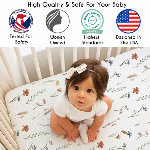 Watercolor Floral Garden Sage Green Collection 100% Cotton Muslin Crib Sheet - alt image 2