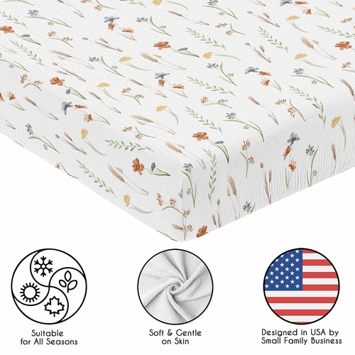 Watercolor Floral Garden Sage Green Collection 100% Cotton Muslin Crib Sheet - alt image 4