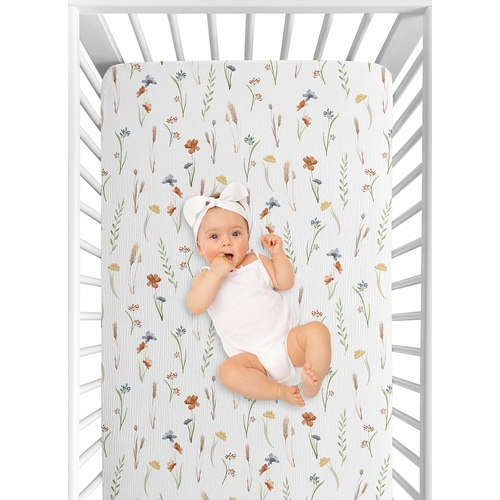 Watercolor Floral Garden Sage Green Collection 100% Cotton Muslin Crib Sheet - alt image 5
