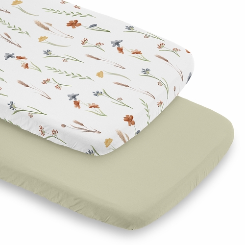Watercolor Floral Garden Sage Green Collection 2 Pack Baby Bassinet Fitted Sheets