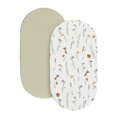 Watercolor Floral Garden Sage Green Collection 2 Pack Baby Bassinet Fitted Sheets - alt image 1