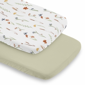 Watercolor Floral Garden Sage Green Collection 2 Pack Baby Bassinet Fitted Sheets