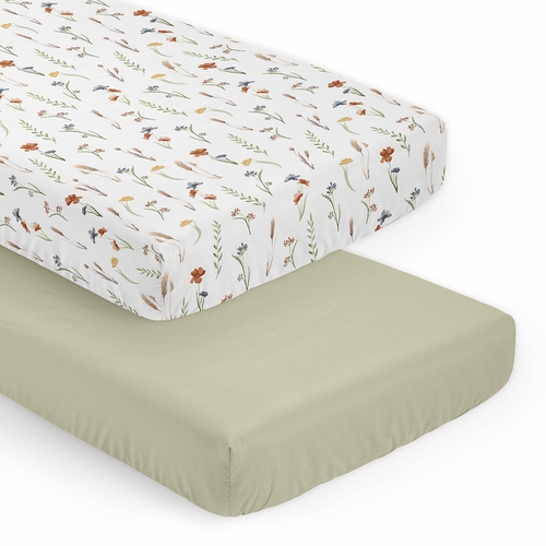Watercolor Floral Garden Sage Green Collection 2 Pack Crib Sheets