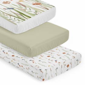 Watercolor Floral Garden Sage Green Collection 3 Pack Crib Sheets
