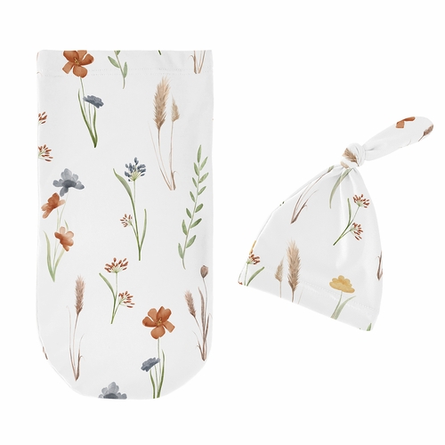 Watercolor Floral Garden Sage Green Collection Baby Cocoon and Beanie Hat - 2 Piece Set - alt image 1