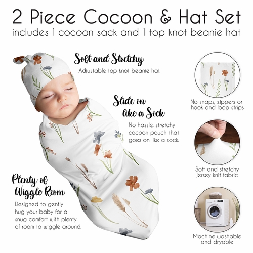 Watercolor Floral Garden Sage Green Collection Baby Cocoon and Beanie Hat - 2 Piece Set - alt image 5