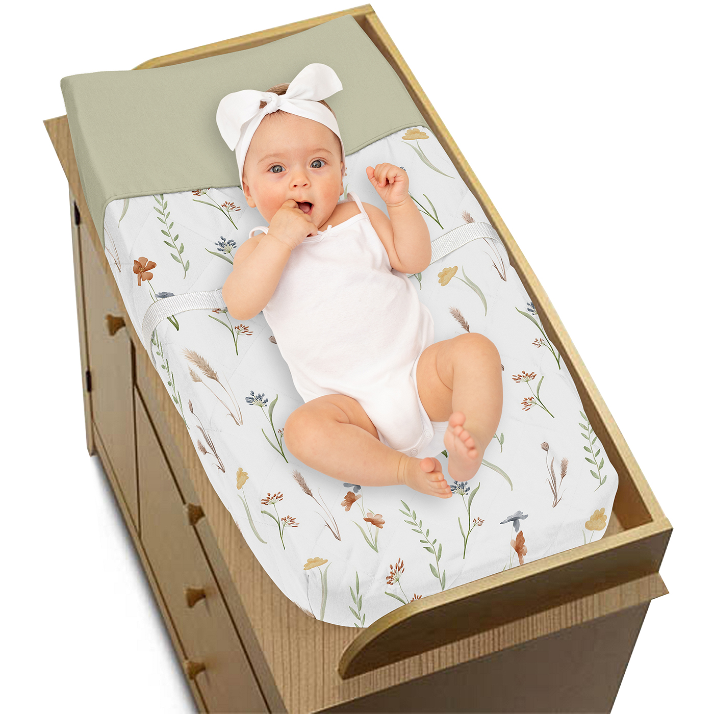 Watercolor Floral Garden Sage Green Collection Changing Pad Cover