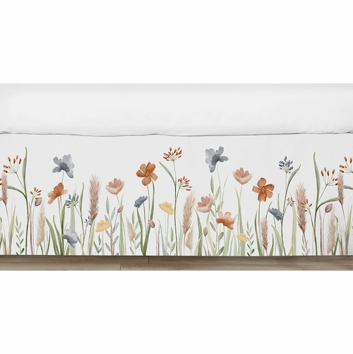 Watercolor Floral Garden Sage Green Collection Crib Bed Skirt