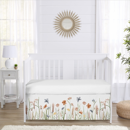 Watercolor Floral Garden Sage Green Collection Crib Bed Skirt