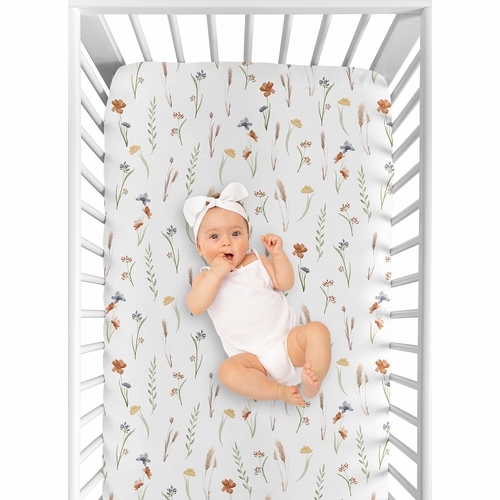Watercolor Floral Garden Sage Green Collection Crib Sheet - alt image 3