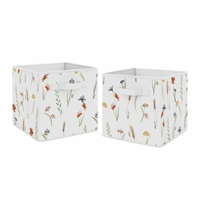 Watercolor Floral Garden Sage Green Collection Foldable Fabric Storage Bins