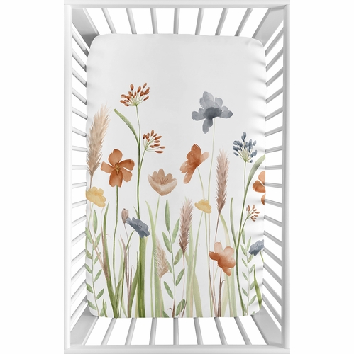 Watercolor Floral Garden Sage Green Collection Mini Crib Sheet