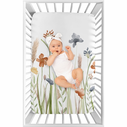 Watercolor Floral Garden Sage Green Collection Mini Crib Sheet - alt image 1