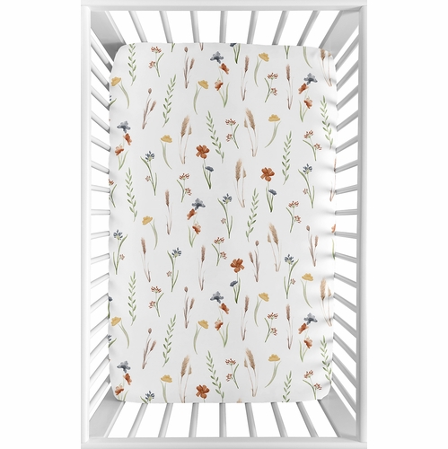 Watercolor Floral Garden Sage Green Collection Mini Crib Sheet - Mini Print
