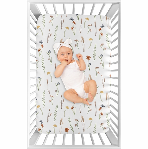 Watercolor Floral Garden Sage Green Collection Mini Crib Sheet - Mini Print - alt image 2