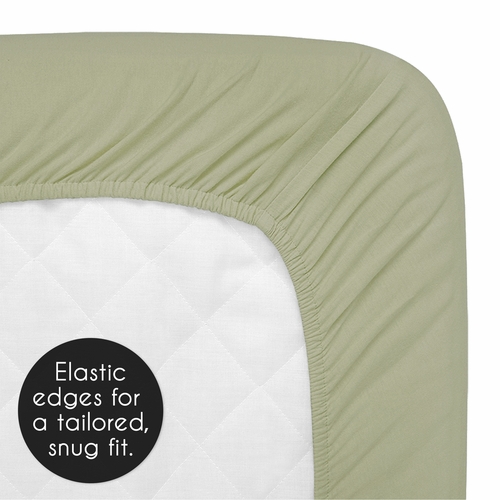 Watercolor Floral Garden Sage Green Collection Mini Crib Sheet - Solid Sage Green - alt image 3