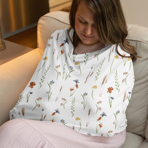 Watercolor Floral Garden Sage Green Collection Multi Use Baby Car Seat and Nursing Cover - alt image 1