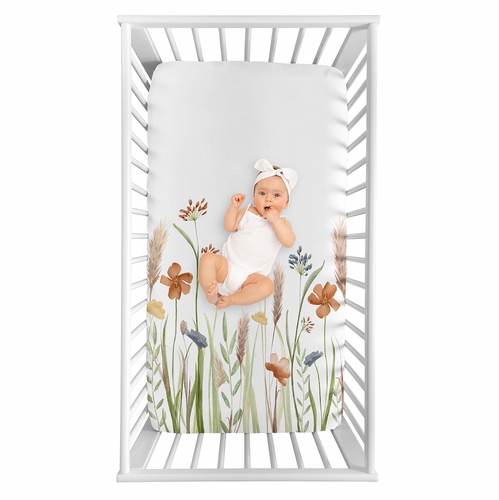 Watercolor Floral Garden Sage Green Collection Photo Op Crib Sheet