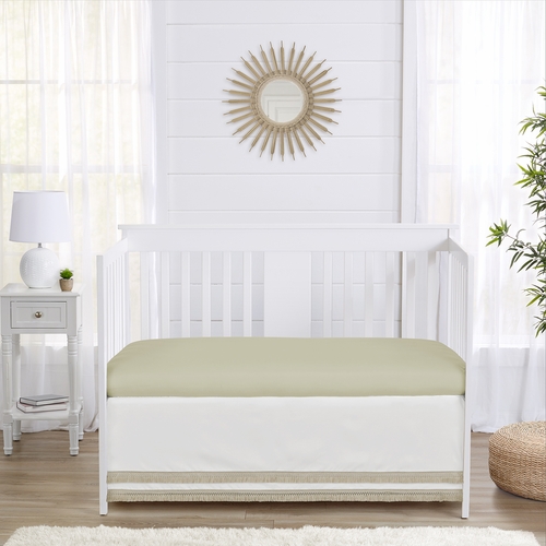Watercolor Floral Garden Sage Green Collection Solid Ivory and Beige Fringe Crib Bed Skirt - alt image 2
